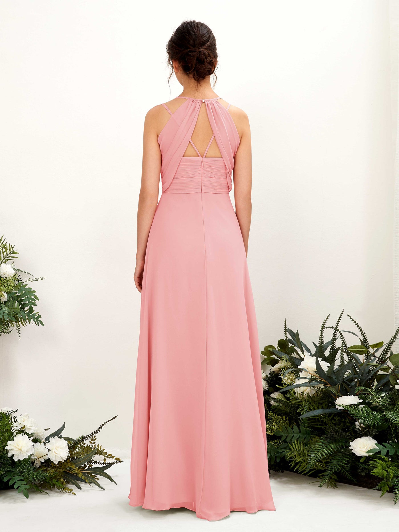 Carlyna Trapèze Longueur ras du sol Col V Licou Robes de demoiselle d'honneur Rose Ballet #couleur_rose-ballet