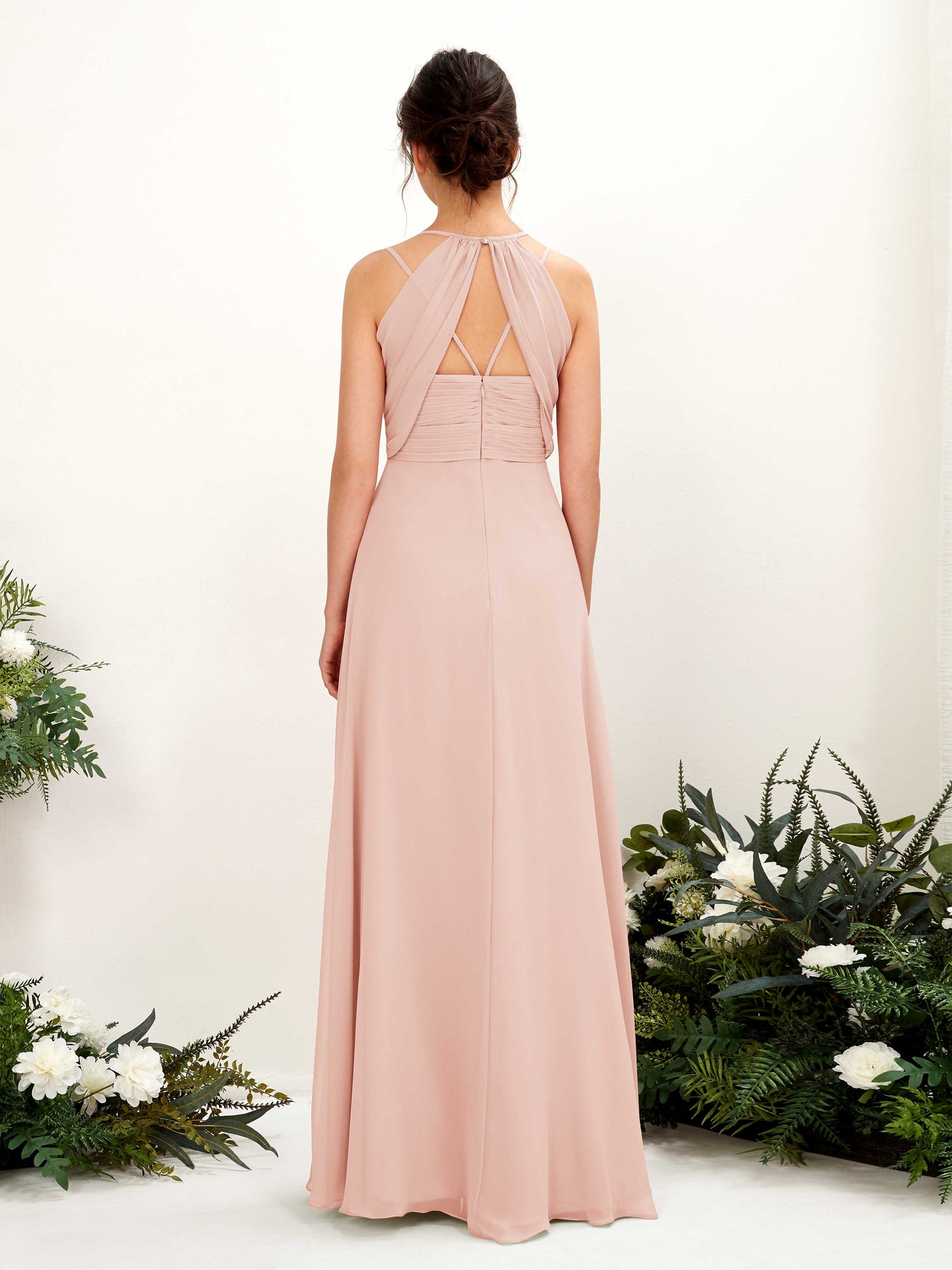 Carlyna Trapèze Longueur ras du sol Col V Licou Robes de demoiselle d'honneur Rose Perle #couleur_rose-perle