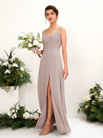 Carlyna Trapèze Longueur ras du sol Col V Licou Robes de demoiselle d'honneur Taupe #couleur_taupe