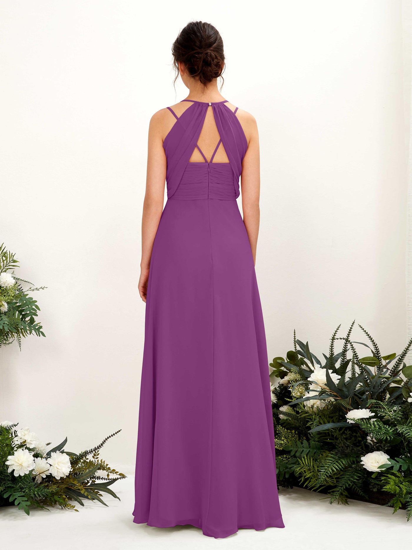 Carlyna Trapèze Longueur ras du sol Col V Licou Robes de demoiselle d'honneur Violet #couleur_violet
